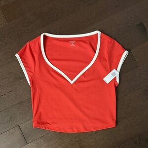 Old Navy Red Crop Top with White Trim